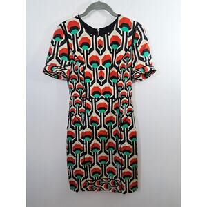 Milly Women's Black White Orange Teal Geometric Print Silk Dress Size 0